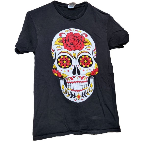 Sugar Skull Black T-Shirt Size Small Halloween Gothic Boho Horror Mexico - Picture 1 of 5